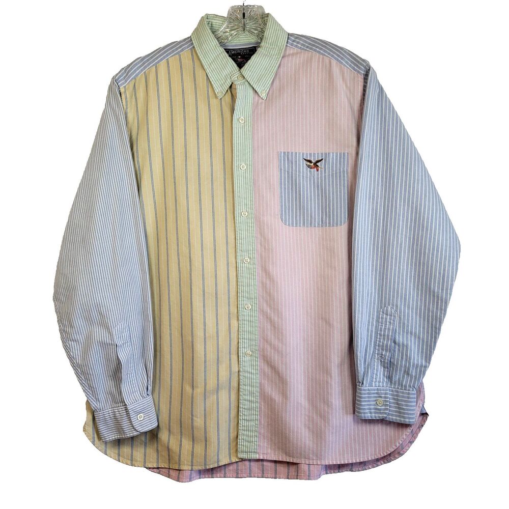 American Eagle Mens Colorblock Striped Button Up Shirt XL Classic Fit Retro Y2K